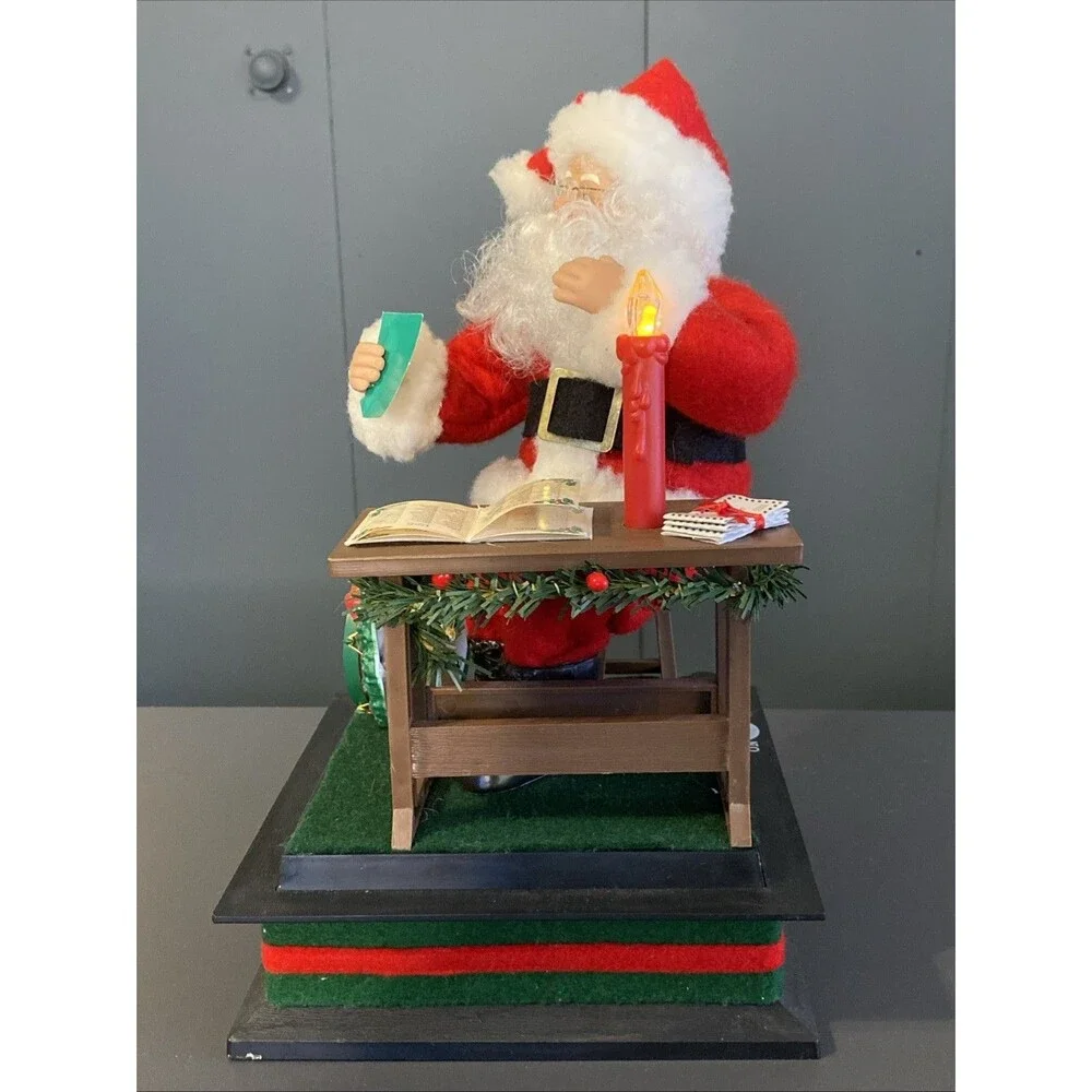 Vintage Musical Christmas Holiday Scene SANTA CHECKING HIS NAUGHTY NICE LIST